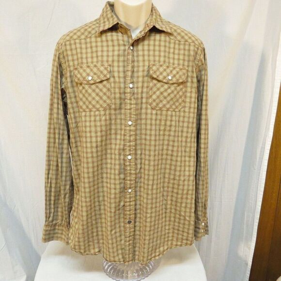 Ace Motorcyle Co. Brown Plaid Pearl Snap Western Shirt Size M - Picture 1 of 3